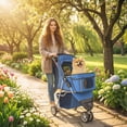 thumbnail image 2 of PawHut Deluxe 3 Wheels Pet Stroller with Brake, Canopy, Cupholders (Blue), 2 of 10