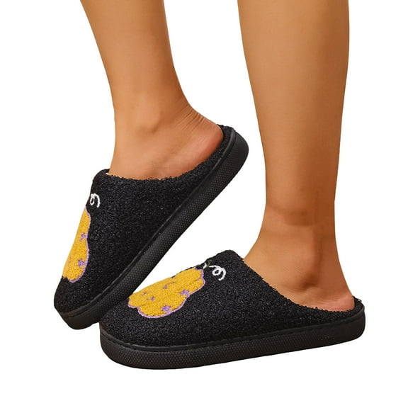Chenyee Halloween Slippers for Women Men Soft Plush Fuzzy Winter House Slippers Bedroom Comfortable Slide Shoes