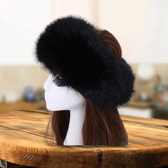Waroomhouse Women Hat Faux Fur Empty Top Elasticity Solid Color Thickened Headband Autumn Winter Fluffy Windproof Hat Riding Supplies