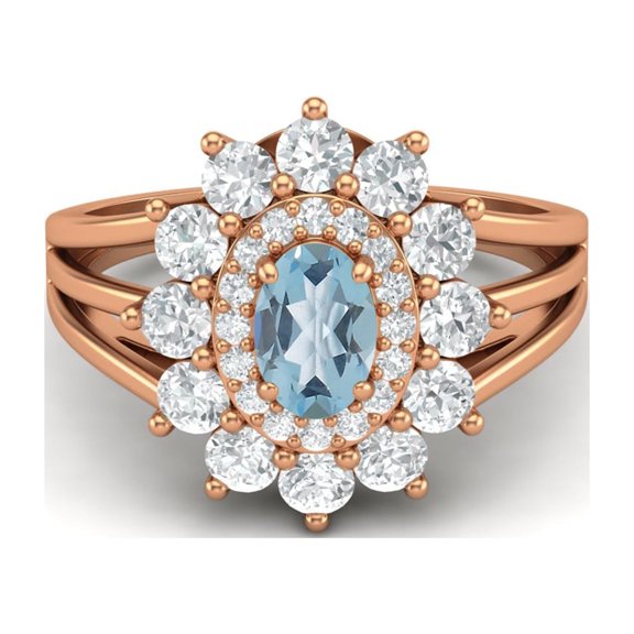 4.03 Ctw Oval Blue Topaz 925 Silver Rose Plated Solitaire Women Valentines Day Gifts Ring