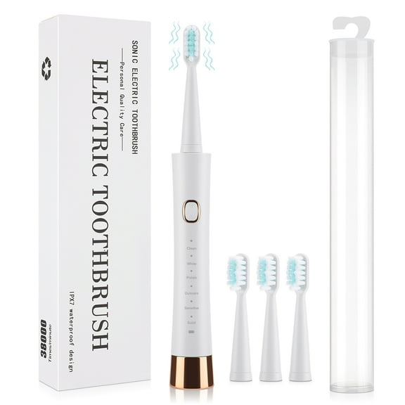 Sonic Electric Toothbrush for Adults, 6 Modes with Pressure Sensor, Smart Timer, Waterproof, Rechargeable Toothbrushes with 4 Brush Heads, Travel Electric Toothbrush with Portable Box