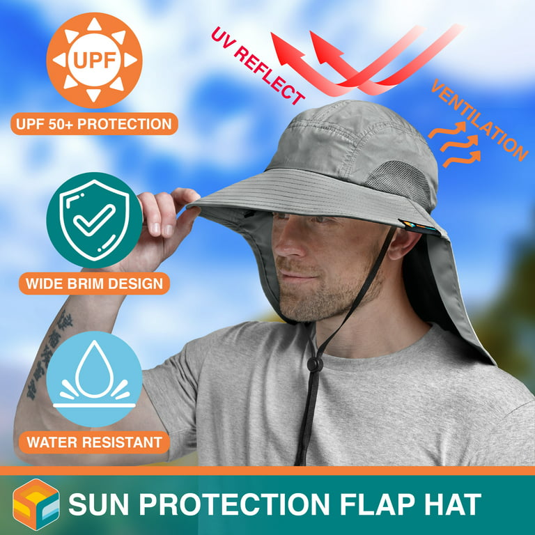 SUN CUBE Wide Brim Sun Hat with Neck Flap, Fishing Hiking for Men Women  Safari, Neck Cover for Outdoor Sun Protection UPF50+ | Gray