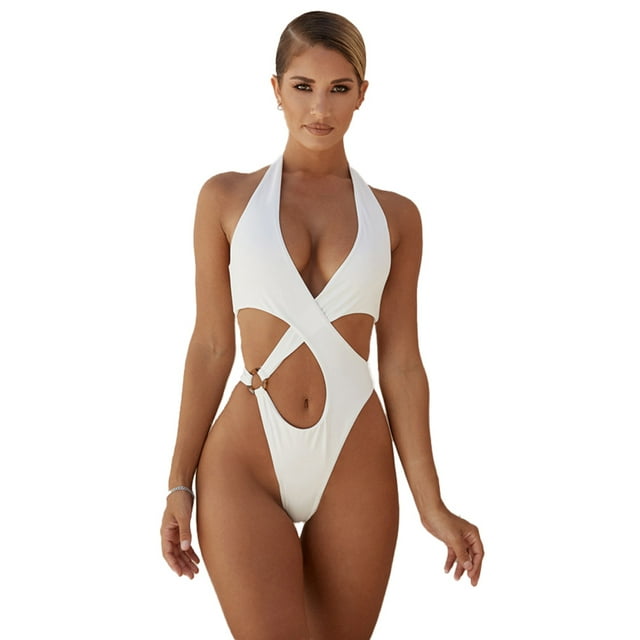 Traje de baño de una pieza ahuecado de color sólido sexy bikini estilo mujer