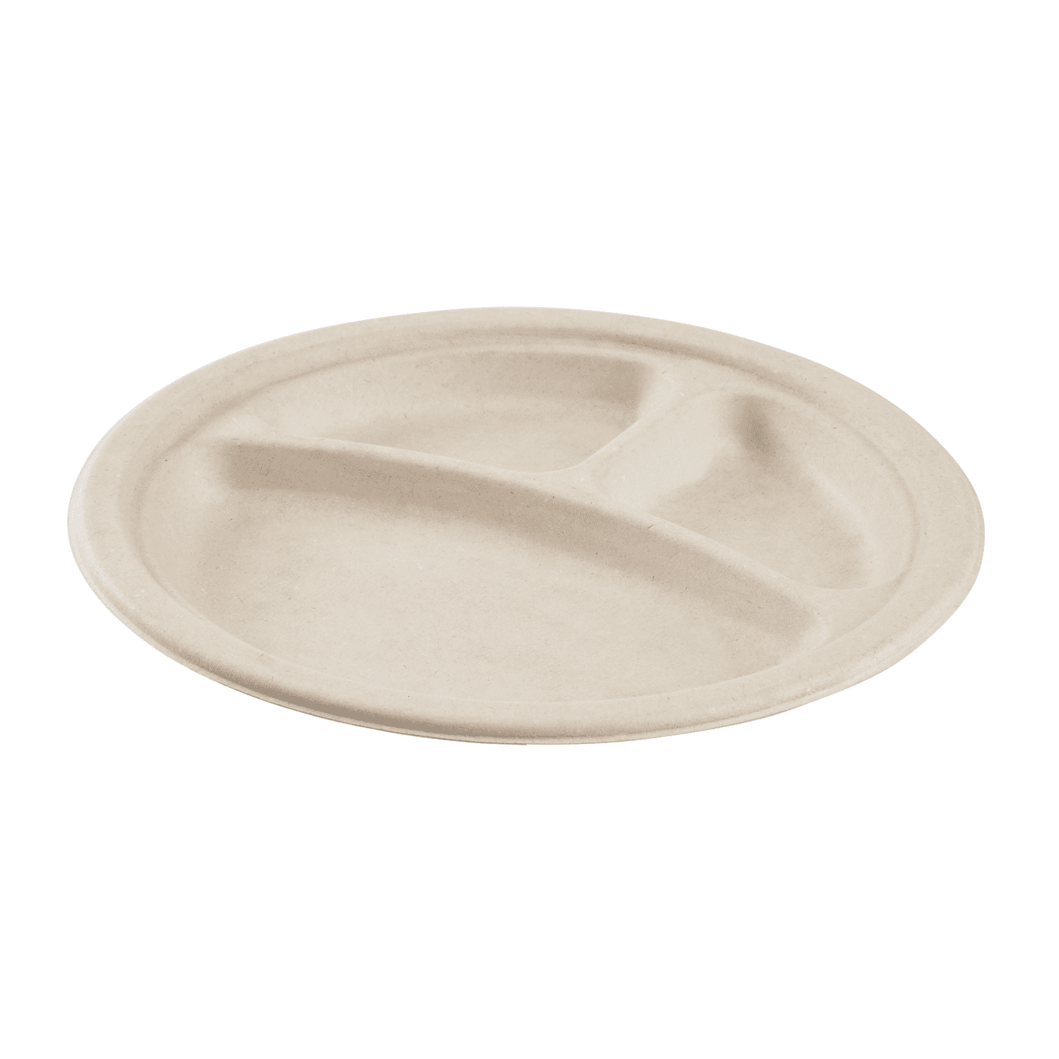 Karat Earth 3 Compartments, 9'' Paper Round Plates, Molded Fiber, Natural - 500 pcs