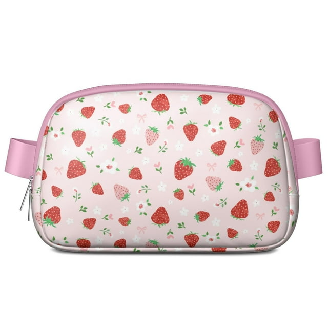 Sac Banane Fraise Kawaii – Sac de Taille Imprimé Fruits Mignons – Sac Ceinture Réglable Imperméable pour Amateurs de Fraises Douces