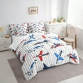 thumbnail image 3 of Manfei Blue Red Airplane Bedding Comforter Set 7-Piece, Gray Stripe Full Bedding Set, Aircraft Transportation Theme Fitted Sheet Flat Sheet, Microfiber Bedroom Decor, 3 of 8