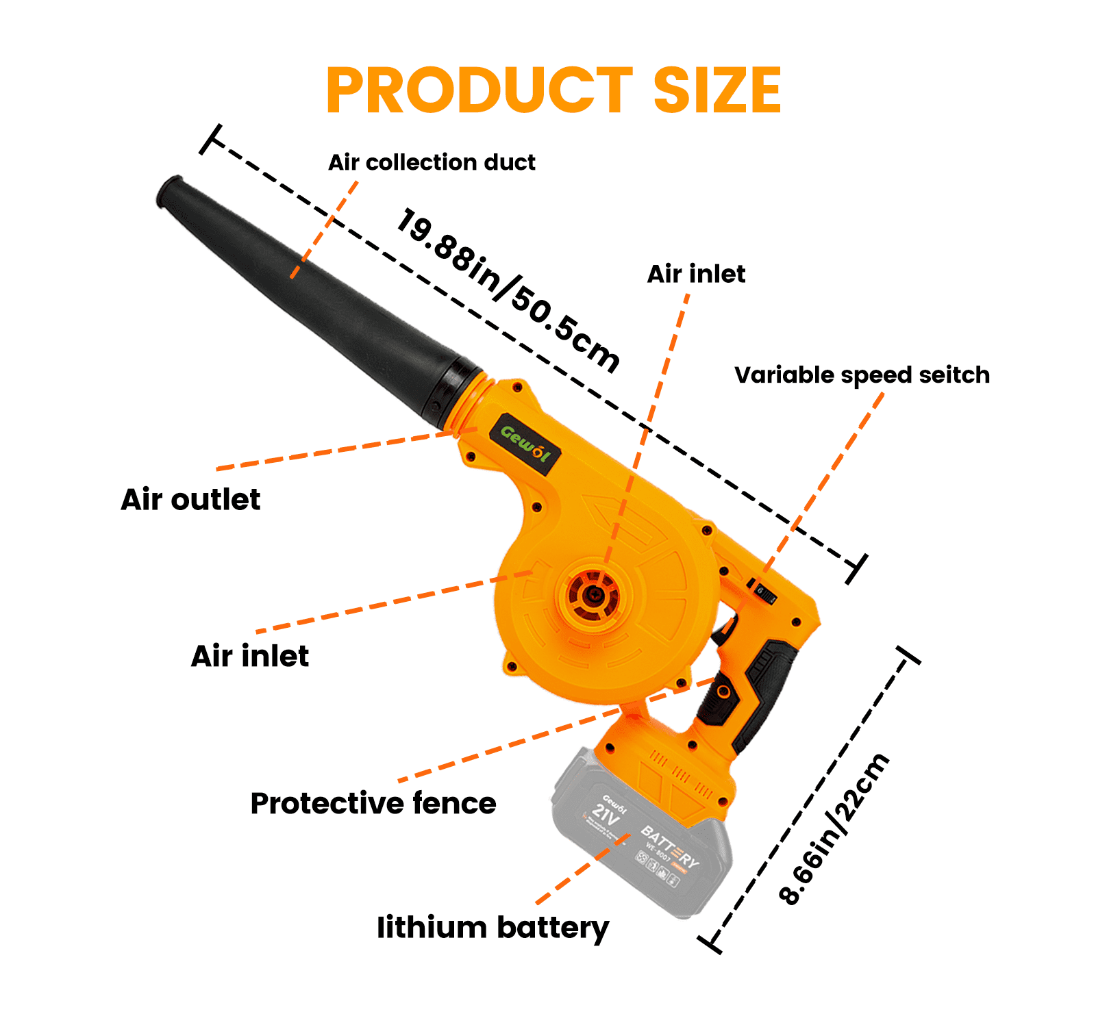 Gewol 21V Cordless Mini Blower & Vacuum, 2-in-1 Leaf Blower with 2×3.0Ah Battery, Ultra Portable for Lawn Care & Dust
