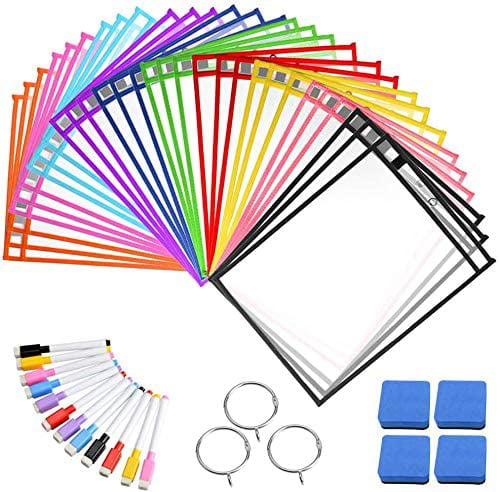 10 Pack Sheet Protectors and Oversized at 10x13 Inches Blue Reusable Dry Erase Pockets 