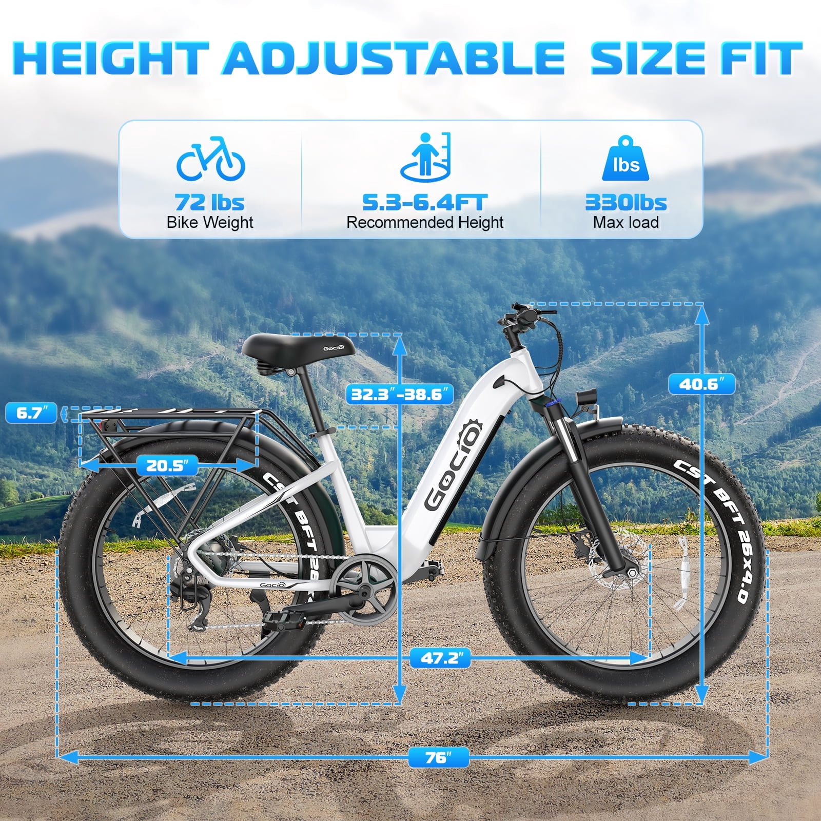 Gocio 26" Fat Tire Electric Bike for Adults, 1350W Peak Motor, 48V 15Ah Battery, 22MPH E-Mountain Bike, 7-Speed Off-Road Ebike, UL2849