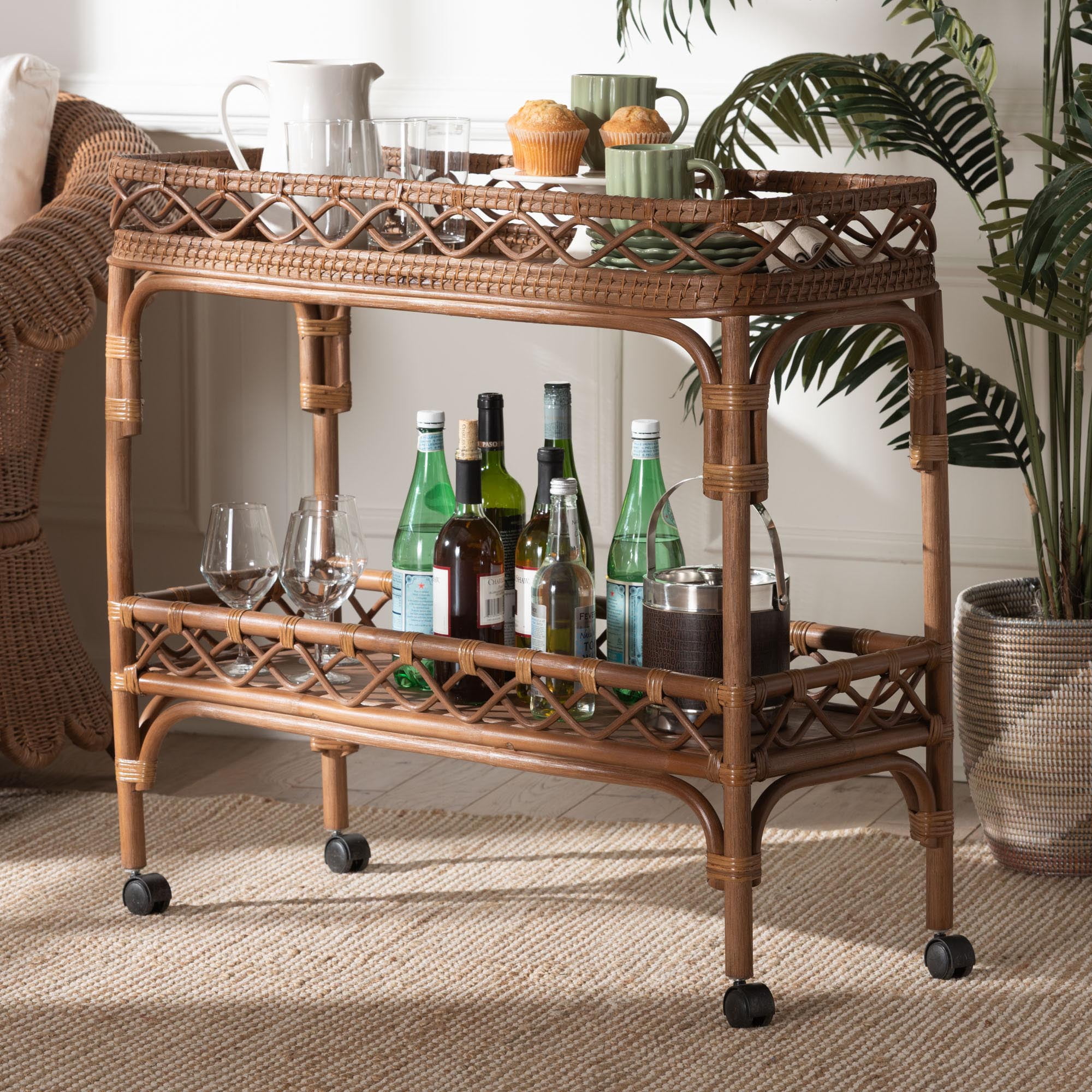 bali & pari Fumiyo Boho Kitchen Cart, 2-Tier, Brown