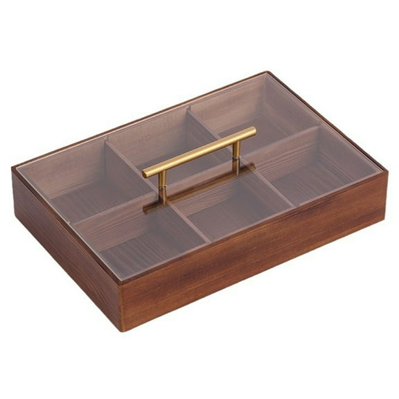 Square Serving Tray with Lid 6 Compartments, Divided Wooden Tray with Lid, Fruit Tray Snack Box 6 Compartment Dry Food Organizer Food Platter, for Nuts, Dry Fruits, Candy, Tea Bags