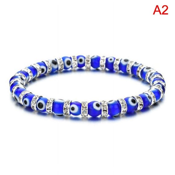 MesaSe 1PC Blue Turkish Evil Eye Elastic Bracelet Charms Crystal Beaded Bracelets