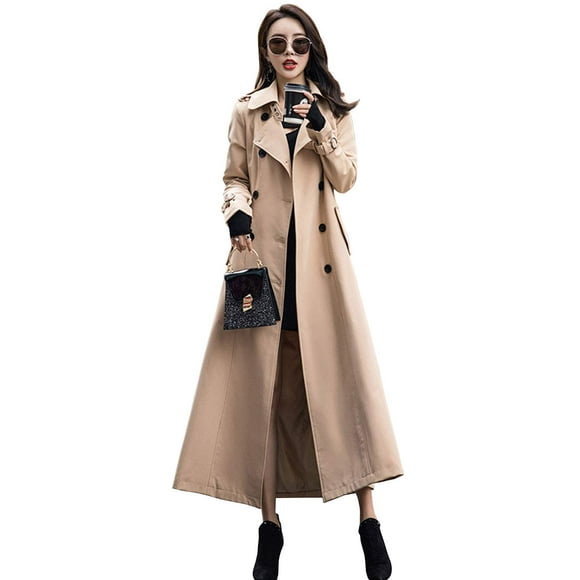 Gabardina Ebossy para mujer con doble botonadura, color caqui, XXL