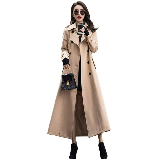 Gabardina Ebossy para mujer con doble botonadura, color caqui, XXL