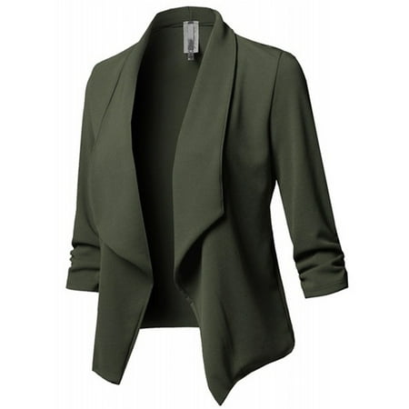 JustVH Women's Long Sleeve Open Front Lightweight Work Office Blazer