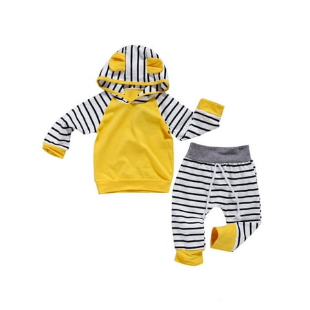 

Kidcici Baby Striped Solid Color Hooded Outfit Sets