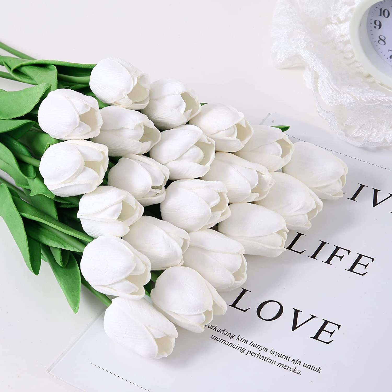 20PCS Tulips Artificial Flowers Real Touch Tulips Flowers for Decoration 13.5" Tulips Flowers Bulk Artificial Tulips Flowers for Vase Centerpieces Home Wedding Bouquet