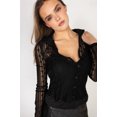 thumbnail image 2 of Black Lace Button Up Shirt With Cami - Womens Long Sleeve Fashion Top, 2 of 4