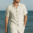 thumbnail image 1 of Blusa y camisa de manga corta con cuello vuelto para hombre, de verano, de color liso, de manga corta, con solapa y botones, estilo cárdigan, con bolsillo, blusa de moda, camisa de poliéster para homb, 1 of 8