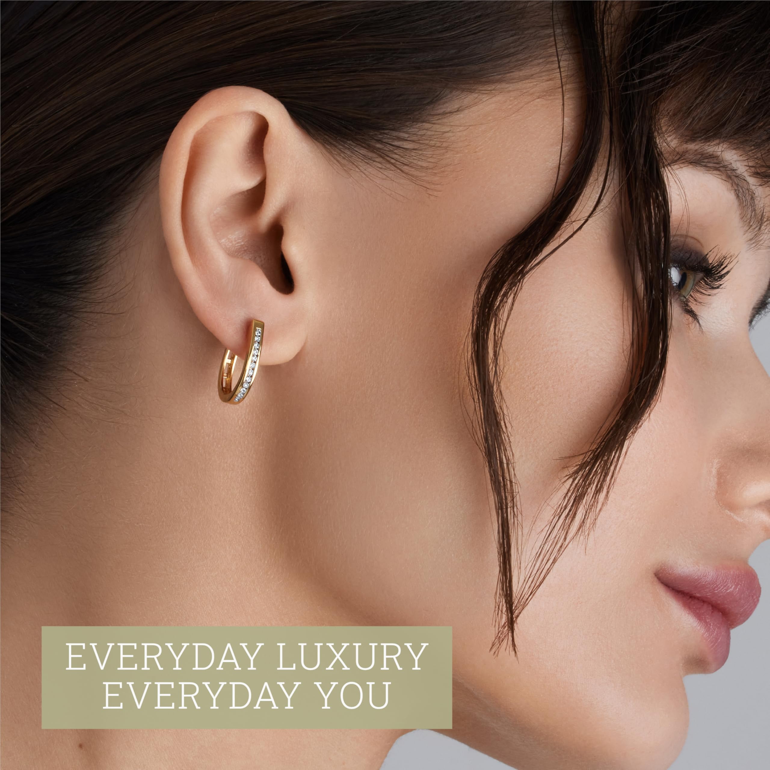 Gilded 1/4 Carat Total Weight Lab-Grown Diamond Channel Set Hoop Earrings for Women in 14KT Gold Plated Sterling Silver | Hypoallergenic Fine Jewelry | Bottom Hinged Closure | SI1 Clarity, F Color