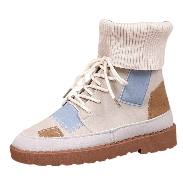 Bottes Courtes pour Femmes à la Mode, Décontractées, Polyvalentes, avec Bout Rond pour l'Hiver, pour l'Automne et l'Hiver, Mi-Mollet, à Lacets, en Fil, Bottes pour Femmes