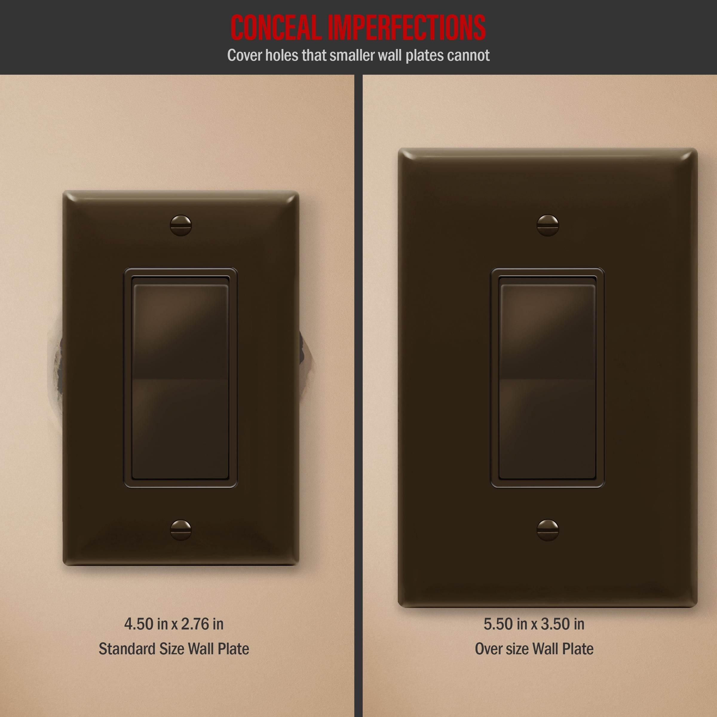 ENERLITES Decorator Light Switch or Receptacle Outlet Wall Plate, Gloss Finish, Over-Size 1-Gang, Unbreakable Polycarbonate Thermoplastic, UL Listed, 8831O-BR, Brown