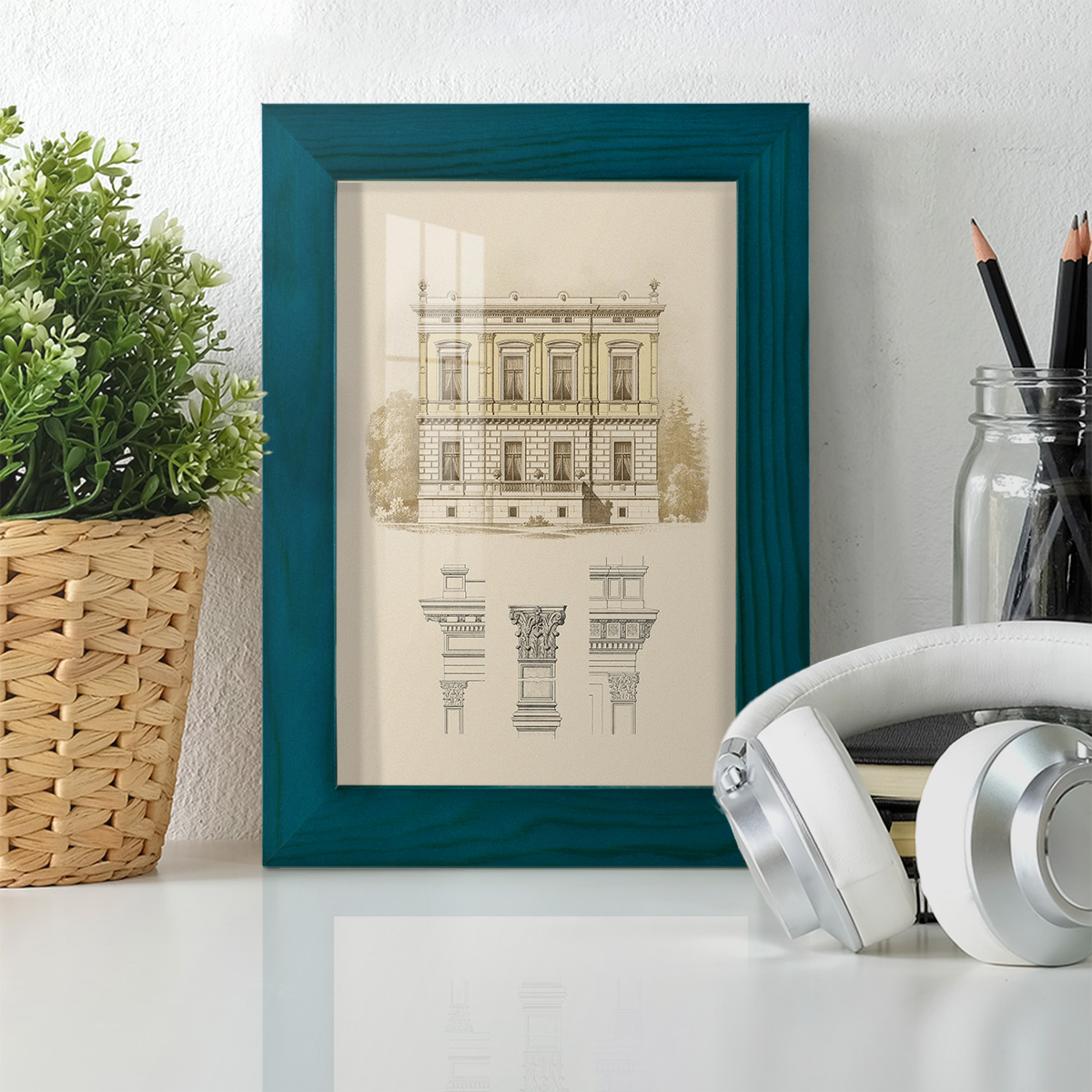 Estate & Plan IV -Framed Print w/glass-Ocean Blue