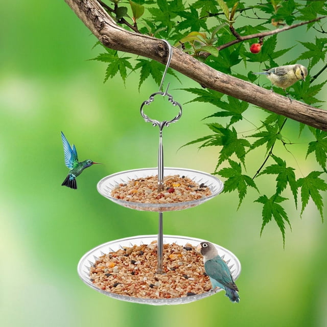 Comedero para pájaros de 2 niveles, cuenco, decoración de semillas, comida, pájaros salvajes, bandeja colgante, para patio trasero, jardín, Soledad comedero para pájaros