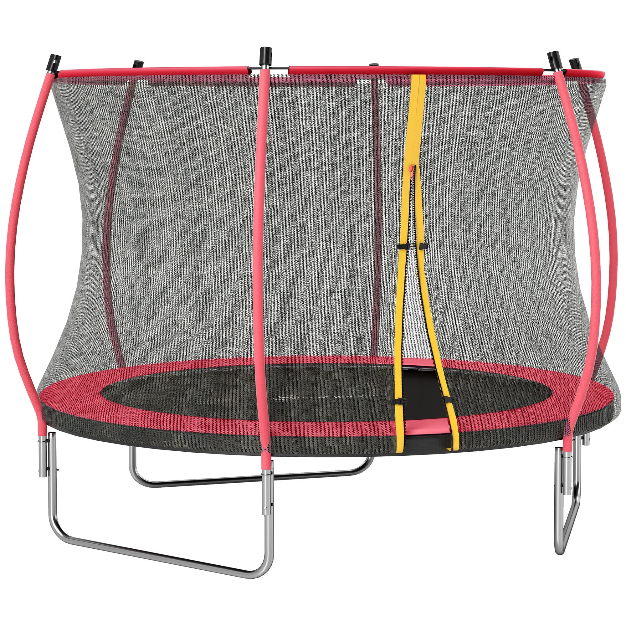 Soozier 10ft Outdoor Trampoline with Net Enclosure, Curved Poles and Safety Spring Cover,  Red