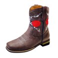 thumbnail image 2 of Tejiojio Fall Clearance Women's Fshion Winter Embroidered Rose Retro Low Heel Boots Shoes, 2 of 9