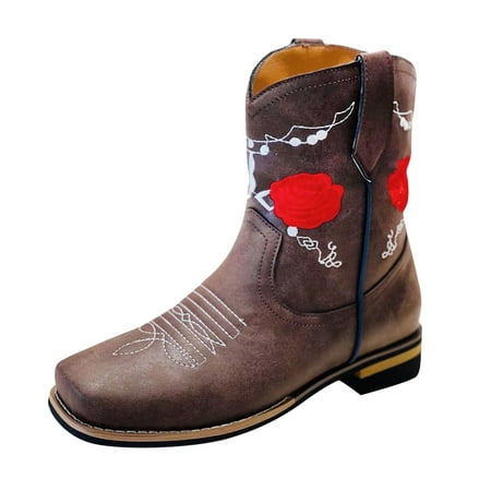 

Sentuca Women s Fshion Winter Embroidered Rose Retro Low Heel Boots Shoes