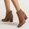 thumbnail image 6 of NOKIO Women Pointed Toe Ankle B𝗈𝗈𝑡𝑠 Mid Block Heel Side Zipper B𝗈𝗈𝑡𝑠 Fall Winter Che𝗅sea Bootie Side V Cutout Chun𝗄𝗒 Booties Comfy S𝗅ip On Short Boot Fashion Casual Work Booties, 6 of 9