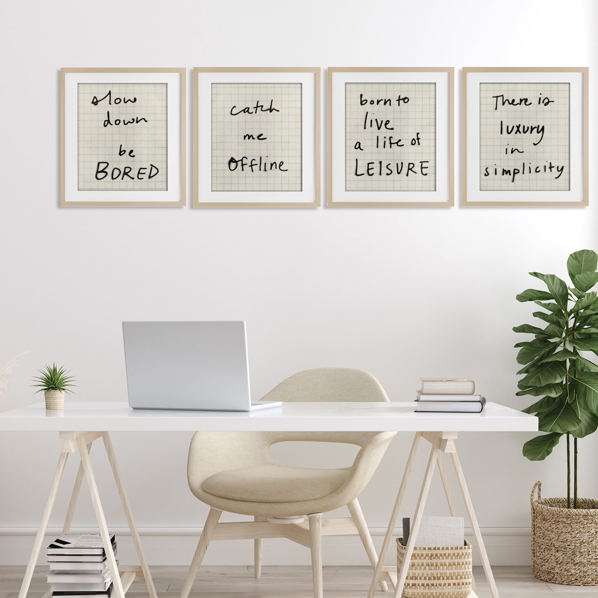Stupell Industries Bored Scrawl Sayings 4 Piece Birch Framed Print Under Glass Set, design by Victoria Barnes