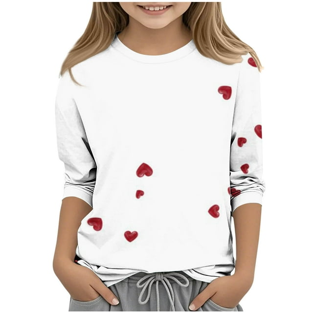 Chemises à Manches Longues, Vêtements pour Enfants avec Imprimé Cœur, Manches 3/4, Col Rond, Élégant et Décontracté