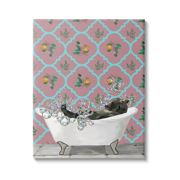 Stupell Industries Bear with Bathtub Bubbles Animals & Insects Painting Gallery Wrapped Canvas Print Wall Art, 16 x 20