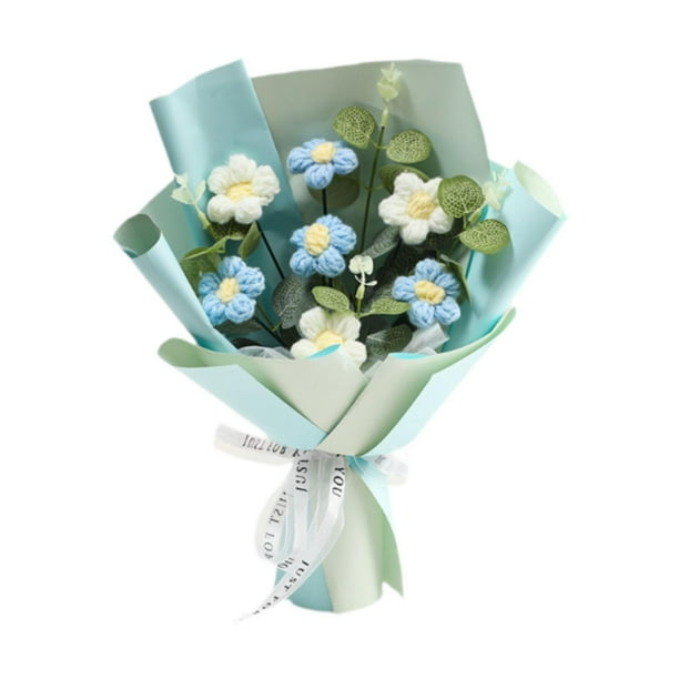 Ramo de flores de crochet decorativo artístico ideal regalo ramo de punto para mamás Azul