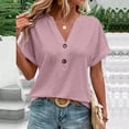 thumbnail image 2 of V Neck Tops for Women Batwing Sleeve Pure Color Fashionable Casual Breathable Button Short Sleeves Tops for Daily Office Dark Pink XL, 2 of 6