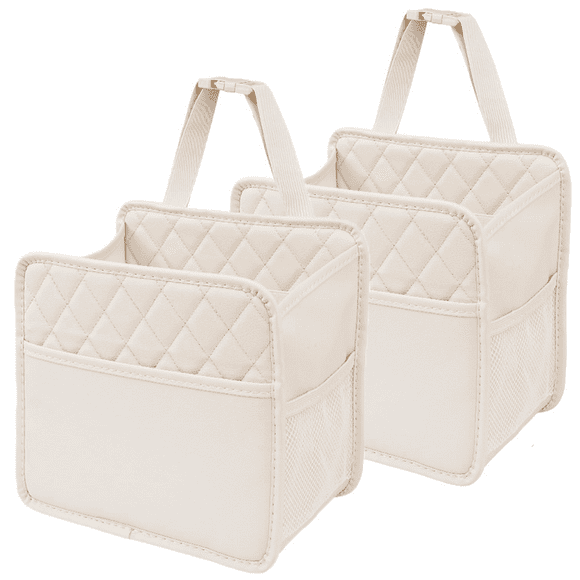 YSTIANN Organisateur de Siège Arrière de Voiture Lot de 2 avec Multiples Poches et Porte-Gobelets - Sac de Rangement Suspendu pour Jouets, Collations et Essentiels, Amélioré-Blanc AZ78-1977