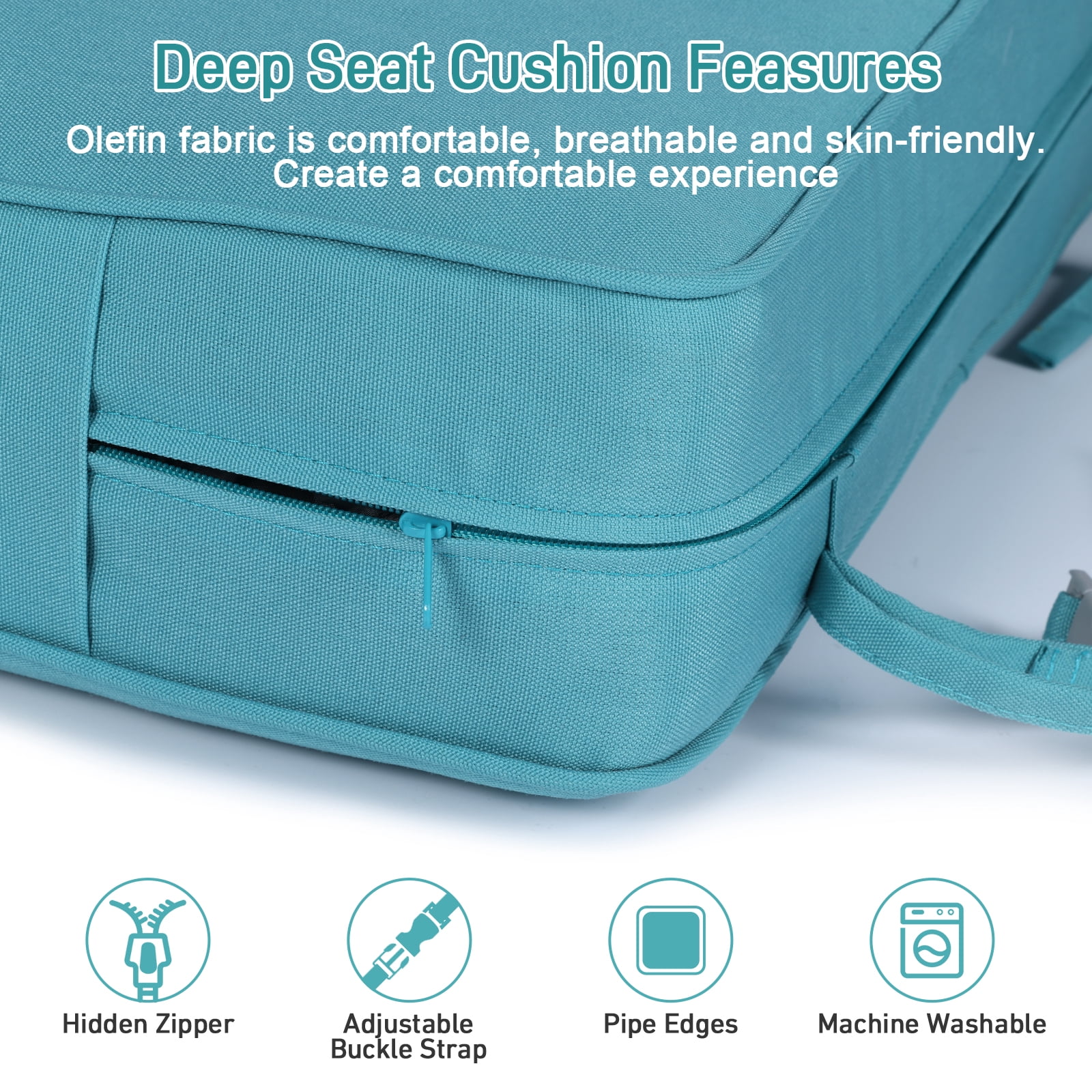 Aoodor 23"x26" Patio Chair Cushions Set, Memory Foam Outdoor Seat Cushions (Set of 2 Seats, 2 Backs, 2 Lumbar Pillows) - Blue