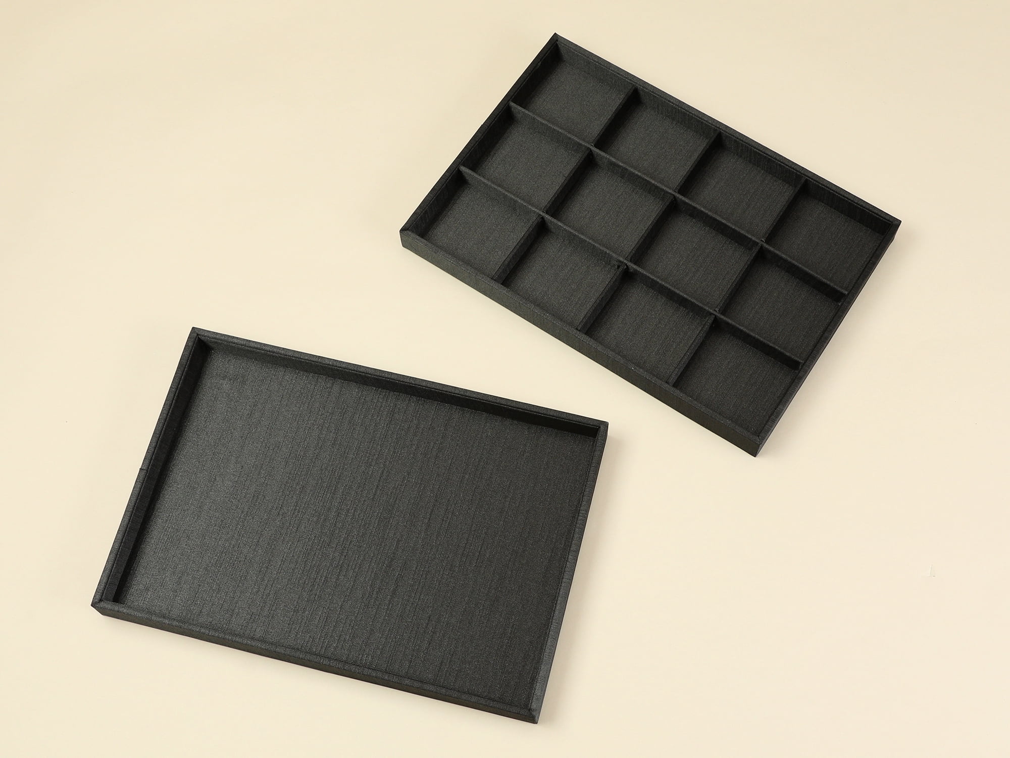 Unique Bargains Fabric Jewelry Boxes Organizer Trays with Removable Dividers for Drawers Black 12 Grid Tray