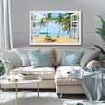 thumbnail image 2 of HFDF Beach Wall Art Fake Window Pictures Beach Window Canvas Wall Art Blue Coastal Tropical Palm Tree Ocean Print for Living Room,, Bathroom & Home Office Decorations Ready to Hang 16x12inch Framed, 2 of 6