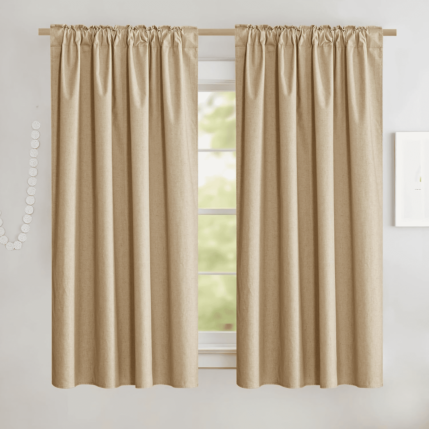 NICETOWN Short Blackout Curtains for Kitchen Thermal Insulated Back Tab/Rod Pocket Farmhouse Drapes, W52 x L63, Set of 2, Camel