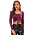 thumbnail image 1 of Top corto de terciopelo con escote corazón y cordón para mujer Fucsia S, 1 of 4