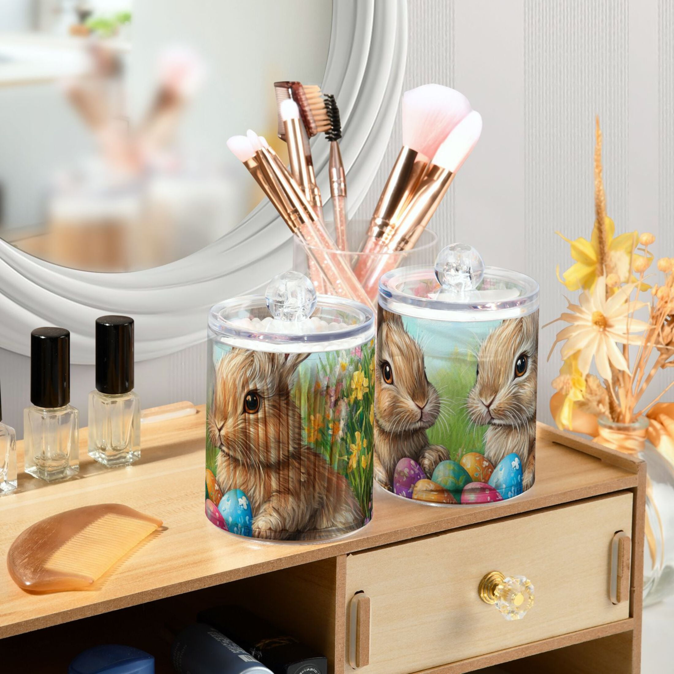 Ckdifva Easter Eggs and Rabbits Storage Jar with Lid Acrylic Organization Storage Containers Set of 4