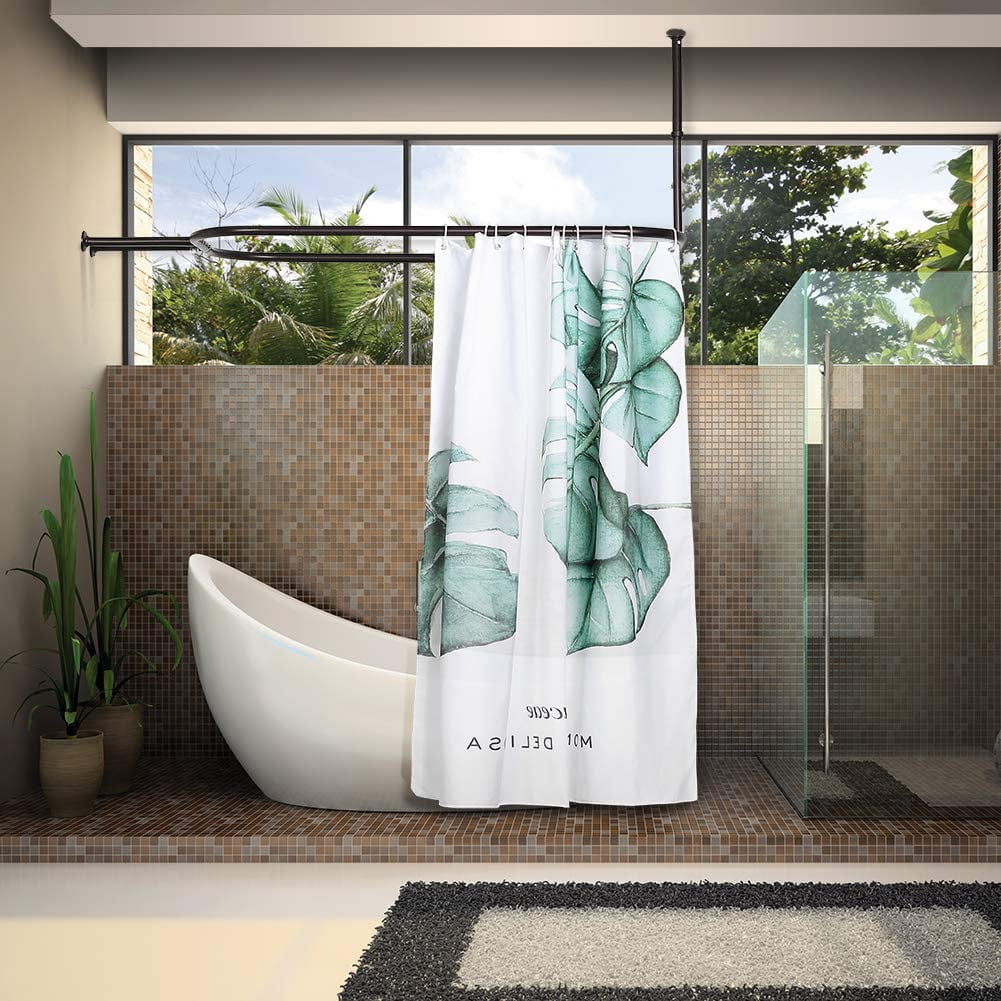 Bronze Shower Curtain Rod Hoop Square Shape Bathroom 58.3"x24" for Clawfoot Tub 