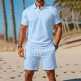 thumbnail image 5 of BVOFAR Men's Outfits 2 Piece Summer Tracksuits Casual Sports Henley Shirt and Shorts Set Drawstring Jogging Gym Workout Outfits with Pockets Light Blue M, 5 of 7