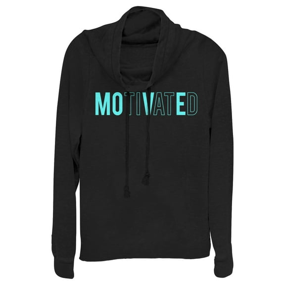 Junior's CHIN UP Motivated Move Text  Cowl Neck Sweatshirt Black X Small