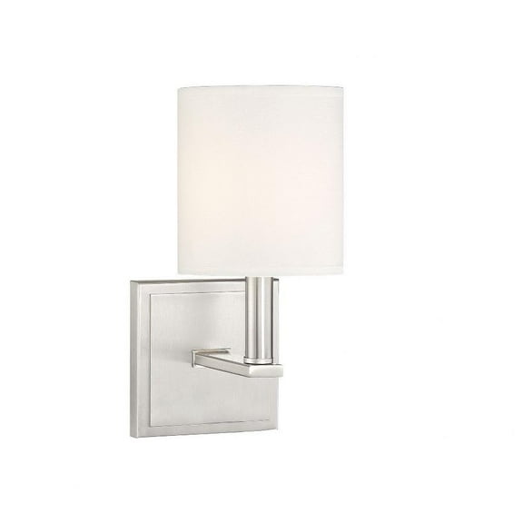 1 Light Modern Metal Wall Sconce with Drum White Fabric Shade-11 inches H By 5 inches W-Satin Nickel Finish Bailey Street Home 159-Bel-3354986