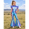thumbnail image 5 of iiniim Girls Western Cowgirl Outfit Ruffled Sleeves Press Buttons Tassel Metallic Tops with Split Bell-bottom Pants for Theme Party Blue 10, 5 of 7