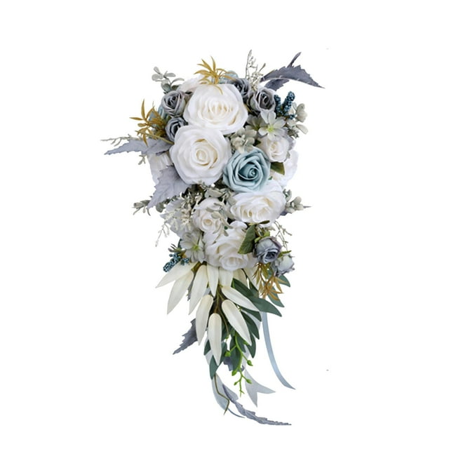 Ramo de boda con rosas artificiales, estilo rústico bohemio, para centro de mesa de comedor, ramo en cascada para fiesta de confesión